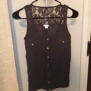 Lace and button up tank